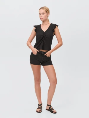 MANGO TEEN - Bluzka z falbankami na rękawie czarny - - Dziewczyna