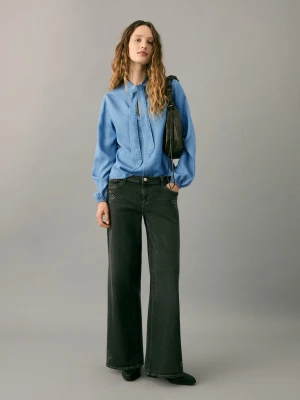 MANGO TEEN - Bluzka z lyocellu z wiązaniem średni niebieski - - Dziewczyna