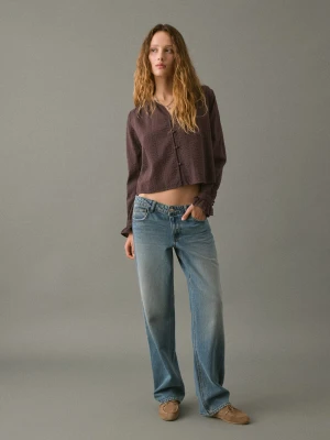 MANGO TEEN - Bluzka z marszczeniem na rękawie brązowy - - Dziewczyna