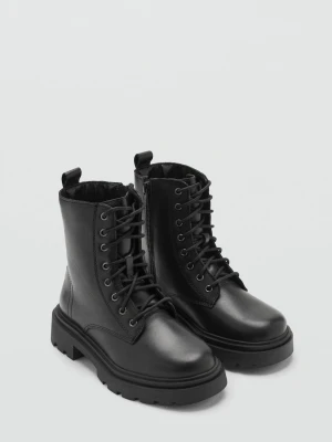 MANGO TEEN - Botki sznurowane ze skóry czarny - - Dziewczyna