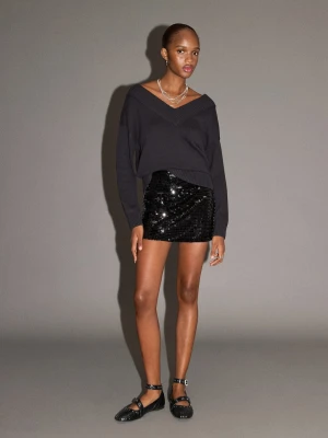 MANGO TEEN - Cekinowa spódnica czarny - - Dziewczyna
