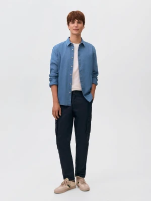 MANGO TEEN - Denimowa koszula z bawełny średni niebieski - - Chłopak