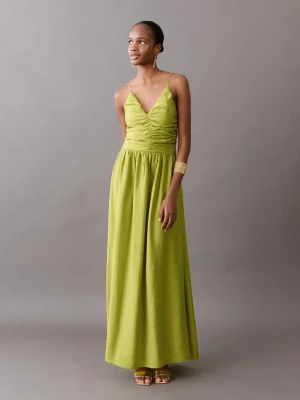 Długa drapowana sukienka zieleń lima - Dziewczyna - - MANGO TEEN