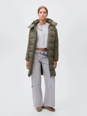 MANGO TEEN - Długa pikowana kurtka khaki - - Dziewczyna