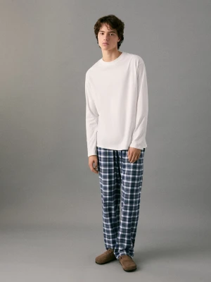 MANGO TEEN - Długa piżama w kratkę złamana biel - - Chłopak