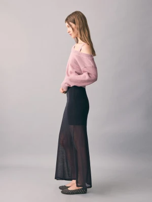 MANGO TEEN - Długa prześwitująca spódnica czarny - - Dziewczyna