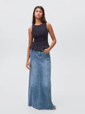 MANGO TEEN - Długa spódnica denim z szwami średni niebieski - - Dziewczyna