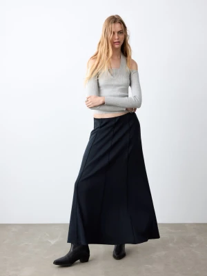 MANGO TEEN - Długa spódnica z dzianiny z przeszyciami granatowy - - Dziewczyna