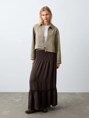 Długa spódnica z marszczonym panelem brązowy - Dziewczyna - - MANGO TEEN