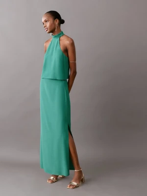 Długa spódnica z rozcięciem z boku zielony - Dziewczyna - - MANGO TEEN