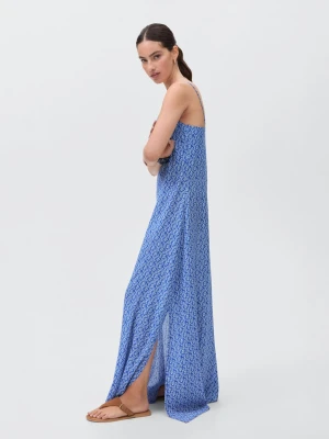 MANGO TEEN - Długa sukienka z nadrukiem w kwiaty electric blue - - Dziewczyna