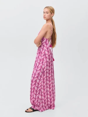 MANGO TEEN - Długa sukienka z odkrytymi plecami różowy - - Dziewczyna