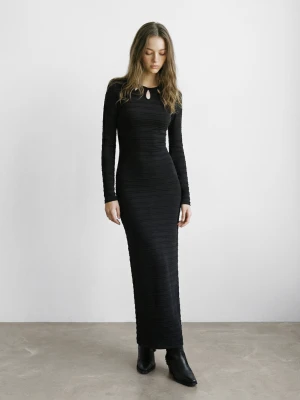 Długa sukienka z teksturą w paski antracytowy - Dziewczyna - - MANGO TEEN