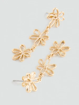 MANGO TEEN - Długie kolczyki kwiaty złoty - Rozmiar uniwersalny - Dziewczyna