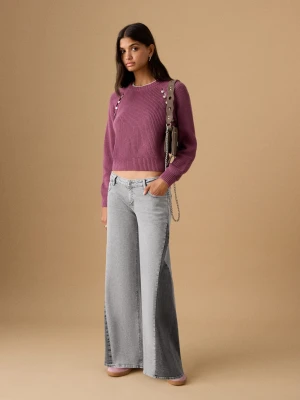 MANGO TEEN - Dwukolorowe jeansy wideleg szary denim - - Dziewczyna