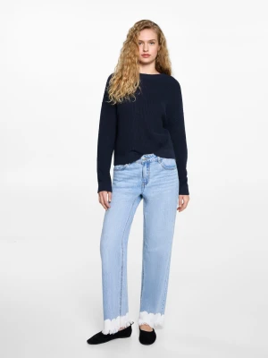 MANGO TEEN - Dzianinowy sweter z rozcięciami ciemnogranatowy - - Dziewczyna