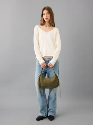 MANGO TEEN - Dzianinowy sweter z rozcięciami kremowy / écru - - Dziewczyna