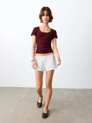 Dżinsowe postrzępione szorty złamana biel - Dziewczyna - - MANGO TEEN