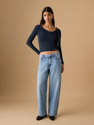 MANGO TEEN - Dżinsy balloon ze średnim stanem średni niebieski - - Dziewczyna