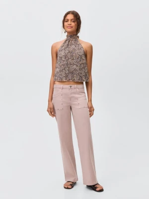Zdjęcie produktu MANGO TEEN - Dżinsy culotte z nitami pastelowy róż - - Dziewczyna