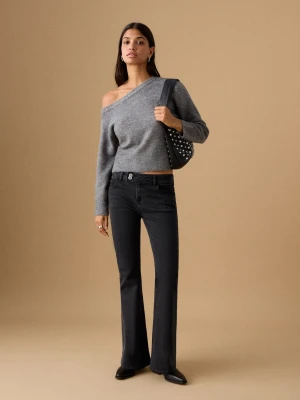 MANGO TEEN - Dżinsy flare z guzikami black denim - - Dziewczyna