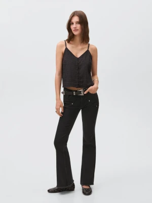 MANGO TEEN - Dżinsy o kroju flare z dżetami black denim - - Dziewczyna
