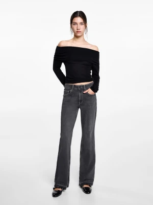 MANGO TEEN - Dżinsy o kroju flare ze strasem black denim - - Dziewczyna