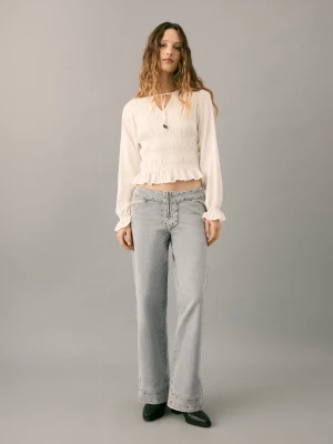 MANGO TEEN - Dżinsy o niskim stanie z dżetami szary denim - - Dziewczyna