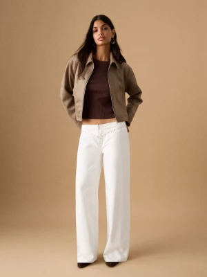 Dżinsy o niskim stanie z dżetami złamana biel - Dziewczyna - - MANGO TEEN