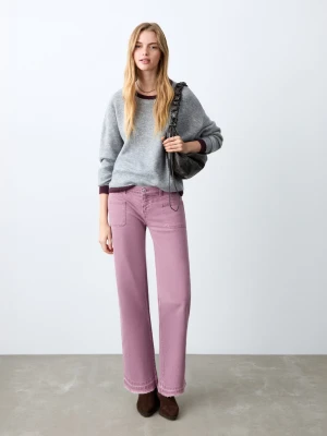 MANGO TEEN - Dżinsy o prostym kroju z postrzępionym dołem blady róż - - Dziewczyna
