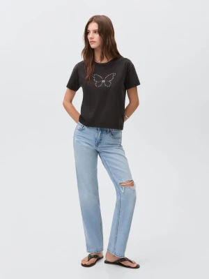 MANGO TEEN - Dżinsy straight fit z rozdarciami jasnoniebieski - - Dziewczyna