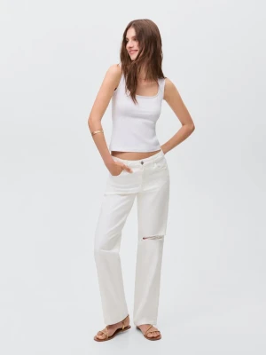 MANGO TEEN - Dżinsy straight fit z rozdarciami złamana biel - - Dziewczyna