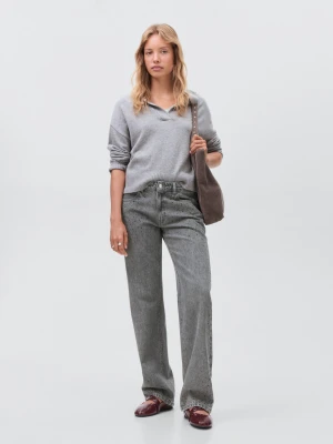 MANGO TEEN - Jeansy straight ze zdobieniami szary denim - - Dziewczyna