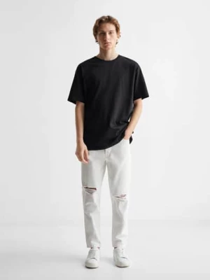 MANGO TEEN - Dżinsy tapered fit z rozdarciami biały - - Chłopak