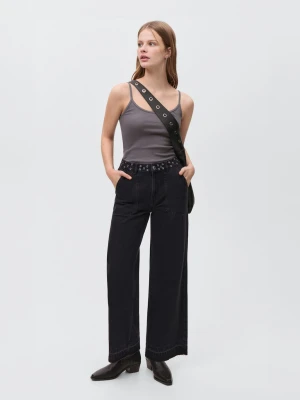 MANGO TEEN - Dżinsy wide leg black denim - - Dziewczyna