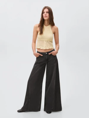 MANGO TEEN - Dżinsy wideleg z dekoracyjnymi szwami black denim - - Dziewczyna