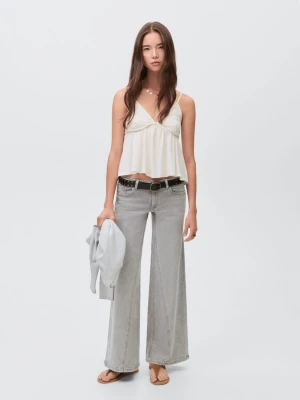 MANGO TEEN - Jeansy low waist wideleg szary denim - - Dziewczyna