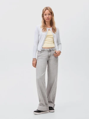 MANGO TEEN - Dżinsy wideleg z wywiniętym dołem szary denim - - Dziewczyna