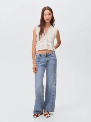 MANGO TEEN - Haftowana bluzka z falbankami złamana biel - - Dziewczyna