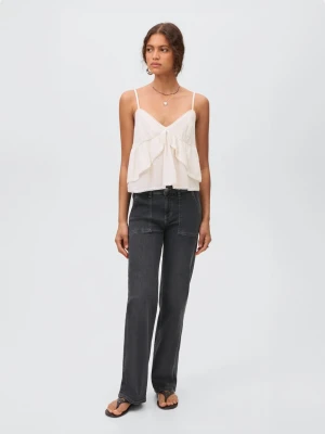 MANGO TEEN - Jeansy culotte z haftowanymi gwiazdami black denim - - Dziewczyna