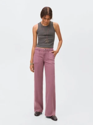 MANGO TEEN - Jeans culotte z haftem w gwiazdy pastelowy róż - - Dziewczyna