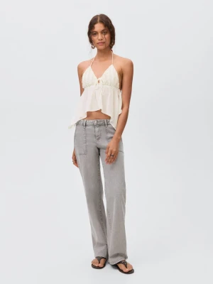 MANGO TEEN - Jeansy straight z haftowanymi gwiazdami szary denim - - Dziewczyna