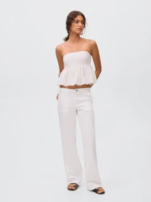MANGO TEEN - Jeans culotte z haftem w gwiazdy złamana biel - - Dziewczyna