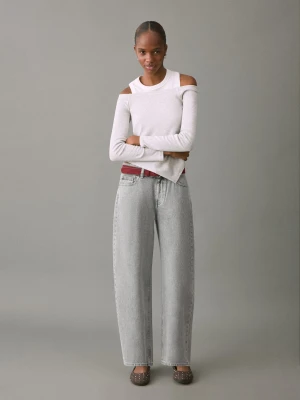 MANGO TEEN - Jeansy barrel z niskim stanem jasnoszary denim - - Dziewczyna