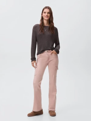 MANGO TEEN - Jeansy flare cargo z ćwiekami pastelowy róż - - Dziewczyna