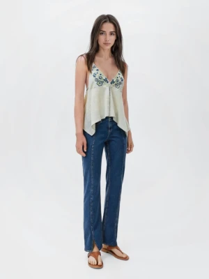 MANGO TEEN - Jeansy flare z gwiazdami ciemnoniebieski - - Dziewczyna