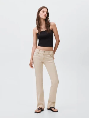 MANGO TEEN - Jeansy flare z niskim stanem beżowy - - Dziewczyna