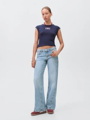 MANGO TEEN - Jeansy low waist wideleg jasnoniebieski - - Dziewczyna