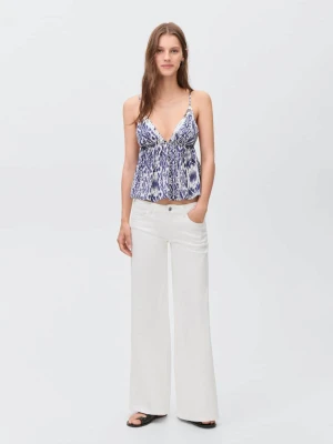 MANGO TEEN - Jeansy low waist wideleg złamana biel - - Dziewczyna