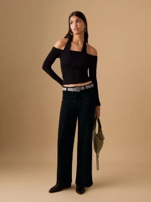 Jeansy wide leg z przeszyciami black denim - Dziewczyna - - MANGO TEEN